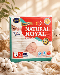 Natural Royal Baby Diapers Small (S 1–2) 80 PCS | Premium Soft Disposable Diapers for Babies (3–6 kg)