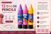 Deer 12 Color Pencils – Jumbo Size | Large Colouring Pencils for Kids | 12 Vibrant Colors