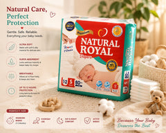 Natural Royal Baby Diapers Small (S 1–2) 80 PCS | Premium Soft Disposable Diapers for Babies (3–6 kg)