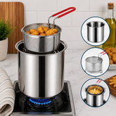Deep Frying Pot 1200ml Stainless Steel with Strainer Basket