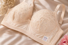 Women's Soft Cotton Embroidered Full Coverage Bra – Beige