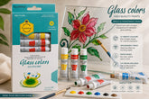 Keep Smiling Glass Colours Set – 12 Vibrant Colours with 1 Brush | 12ml Each | Glass Painting Kit