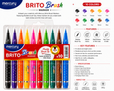 Mercury BRITO Brush Marker Set – 10 Vibrant Colors | Flexible Brush Tip | Water-Based Markers for Drawing, Coloring & Calligraphy