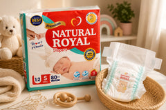 Natural Royal Baby Diapers Small (S 1–2) 80 PCS | Premium Soft Disposable Diapers for Babies (3–6 kg)