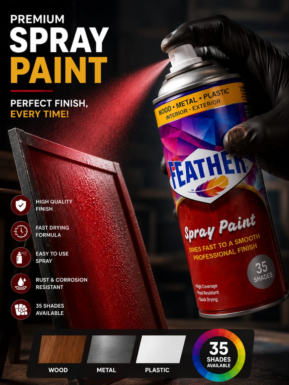 Feather Premium Spray Paint - Fast Dry for Wood, Metal & Plastic(400ml)