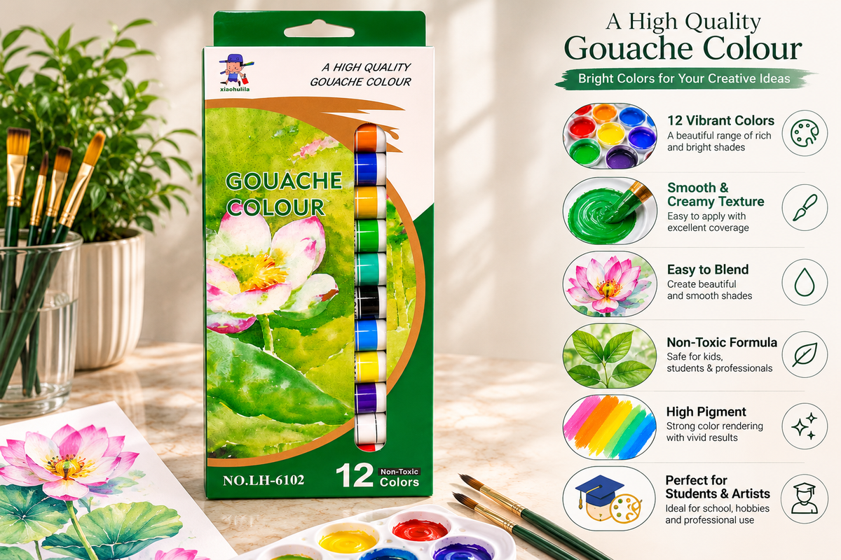 12 Colors Gouache Paint Set – High Quality Non-Toxic Water-Based Paint Tubes for Artists, Students & Beginners